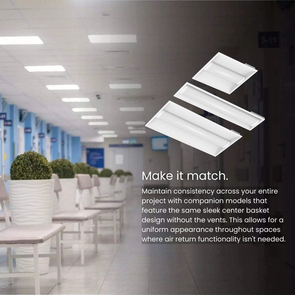 RAB SWISHAIR2X2/MVS/E SWISH AIR LED Troffer — 35W/26W/18W Selectable — 3500K/4000K/5000K — Microwave Sensor — Battery Backup — White