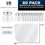 Face Shields with Black Glasses Frames (20 Packs of 4) - Ultra Clear Protective Full Face Shields to Protect Eyes Nose Mouth - Anti-Fog PET Plastic