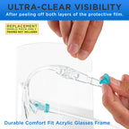 Replacement Face Shields Only (40 Packs of 10), Glasses Frames Not Included, Ultra Clear, Protect Eyes Mouth, Anti-Fog PET Plastic