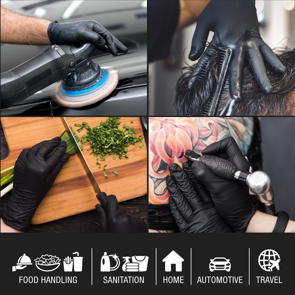 Black Nitrile Disposable Gloves, Box of 100 - Small, 4.0 Mil Thick - Latex and Powder Free, Textured Tips, Food Safe, Extra-Strong Protection