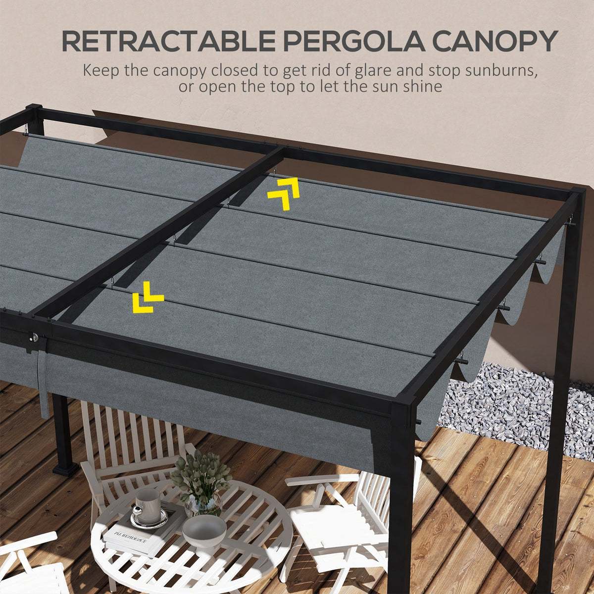 UV30+ Retractable Canopy for 9.8'x7.1' Pergola, Dark Grey