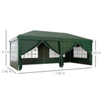 3 x 6m Garden Pop Up Gazebo, Wedding Party Tent with Sidewalls, Windows, Carry Bag, Green