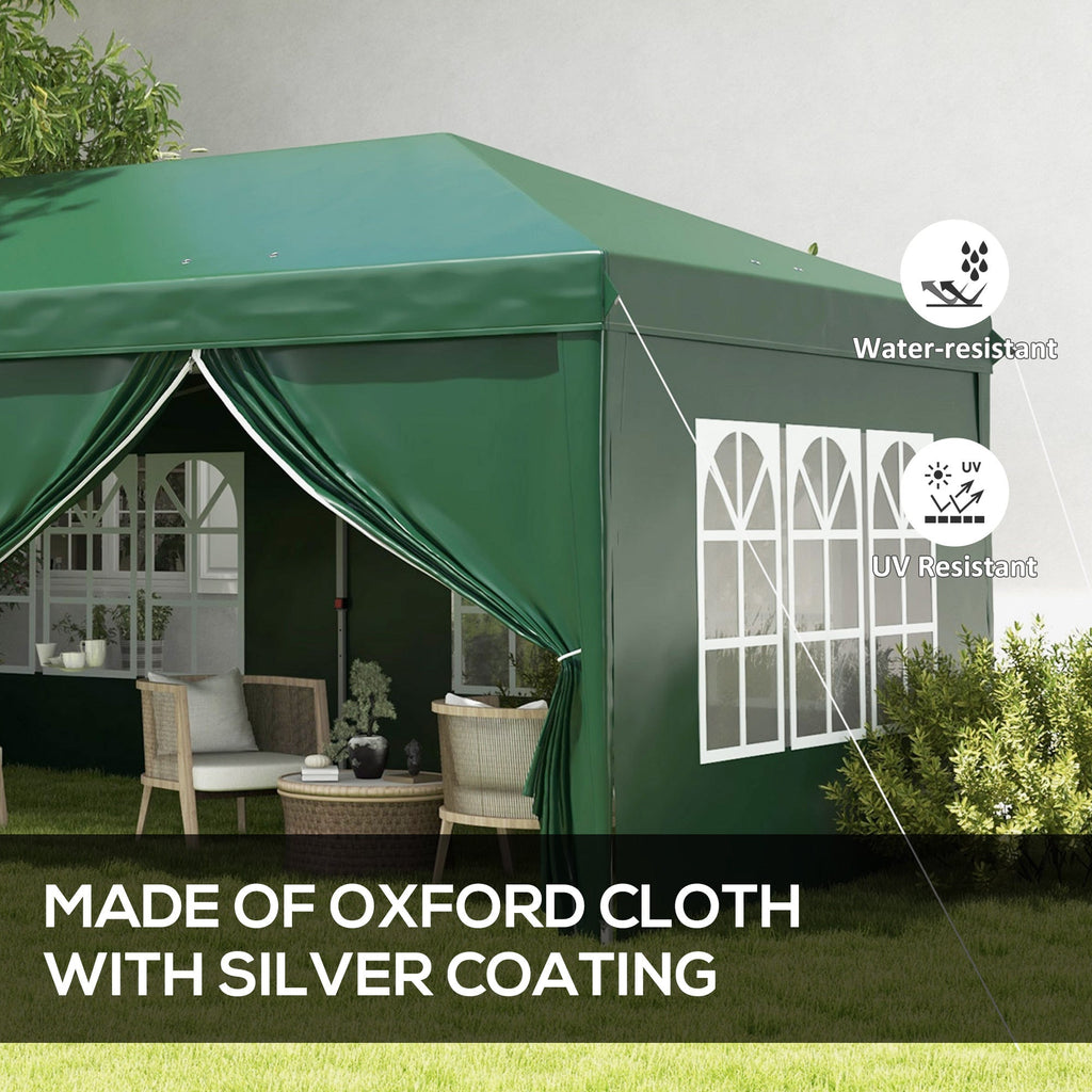 3 x 6m Garden Pop Up Gazebo, Wedding Party Tent with Sidewalls, Windows, Carry Bag, Green