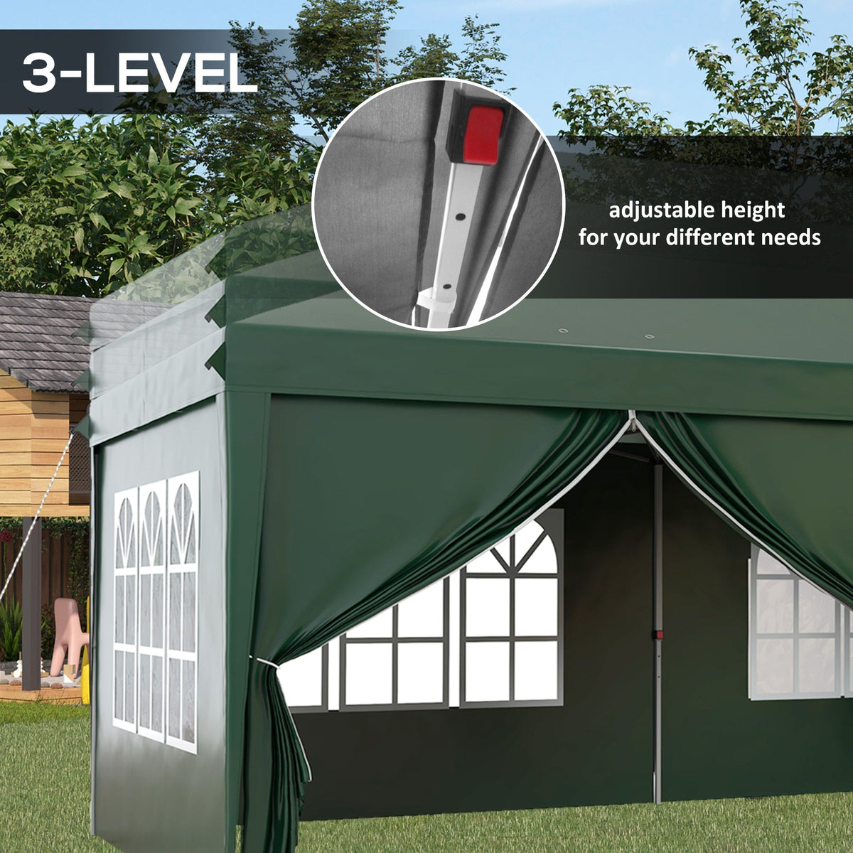 3 x 6m Garden Pop Up Gazebo, Wedding Party Tent with Sidewalls, Windows, Carry Bag, Green