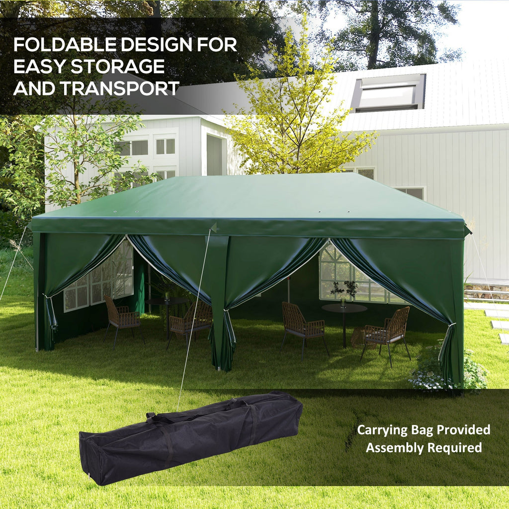 3 x 6m Garden Pop Up Gazebo, Wedding Party Tent with Sidewalls, Windows, Carry Bag, Green