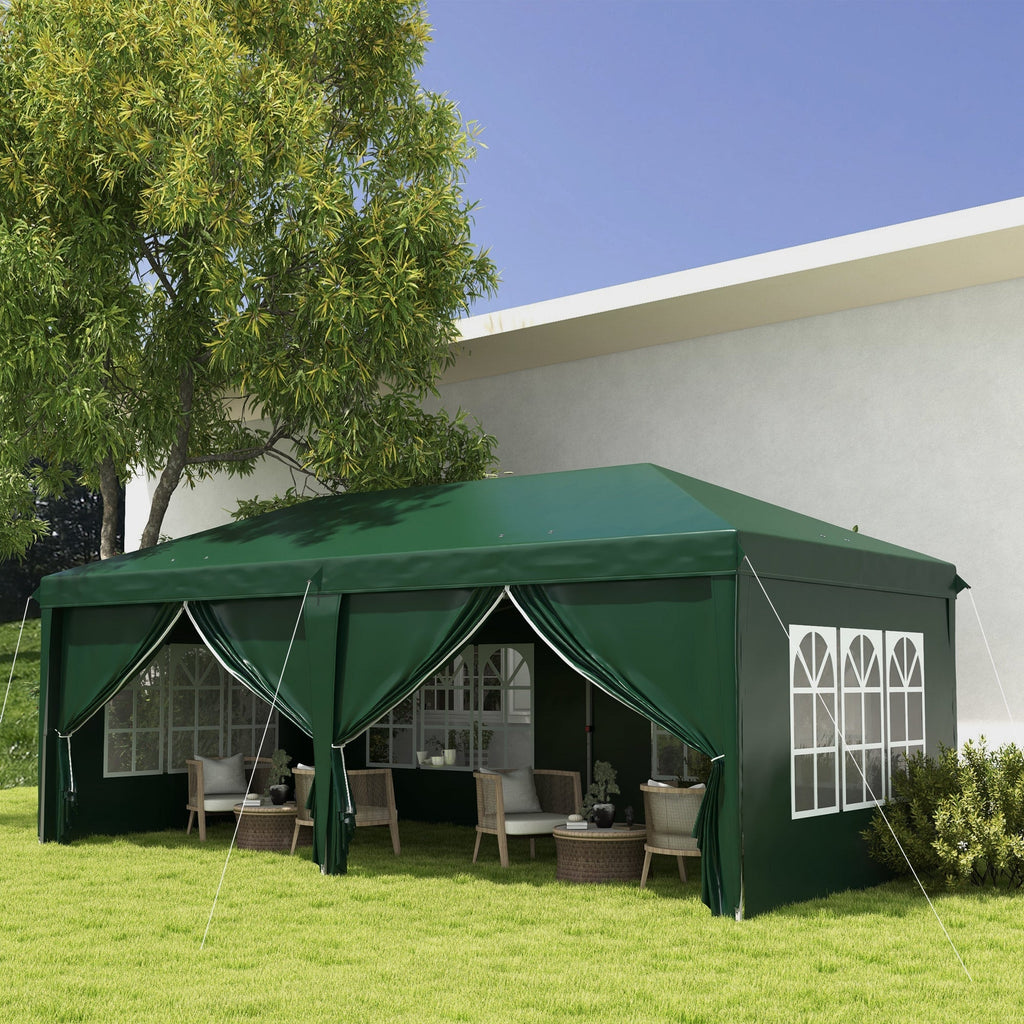 3 x 6m Garden Pop Up Gazebo, Wedding Party Tent with Sidewalls, Windows, Carry Bag, Green