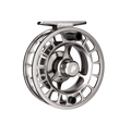Sage Shift Fly Reel shown from a back angle, featuring a sleek, metallic silver finish with open-spoke design and ergonomic handle, designed for precision fly fishing tackle.