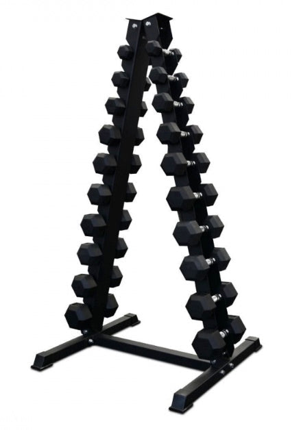 Swiss Barbell 1kg - 10kg Rubber Hex Dumbbell Set with Rack