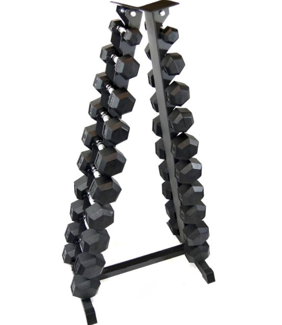 Swiss Barbell 1kg - 10kg Rubber Hex Dumbbell Set with Rack