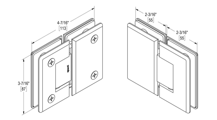 Oceana Standard Duty 180° Glass-Glass Hinge