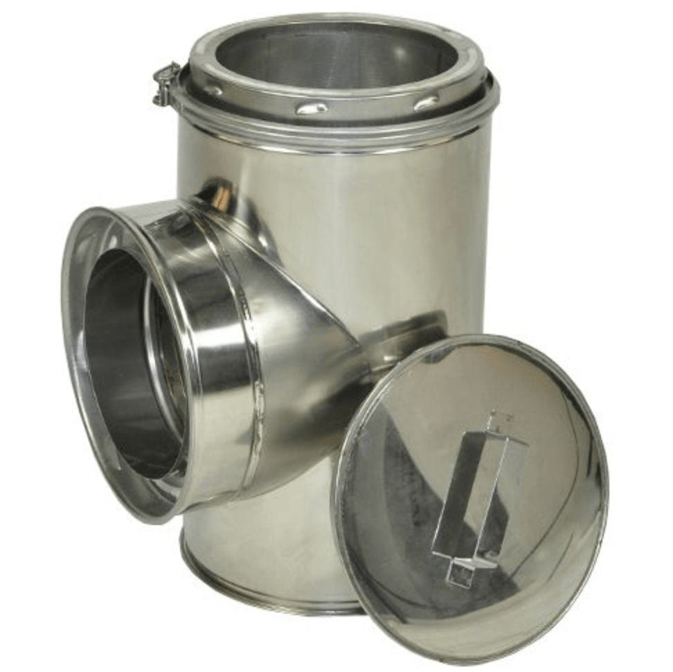 8-Inch Chimney Pipe Tee with Cleanout Cap (Stainless Steel)