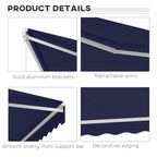 12' x 10' Electric Retractable Awning with Remote & Crank Handle, Blue