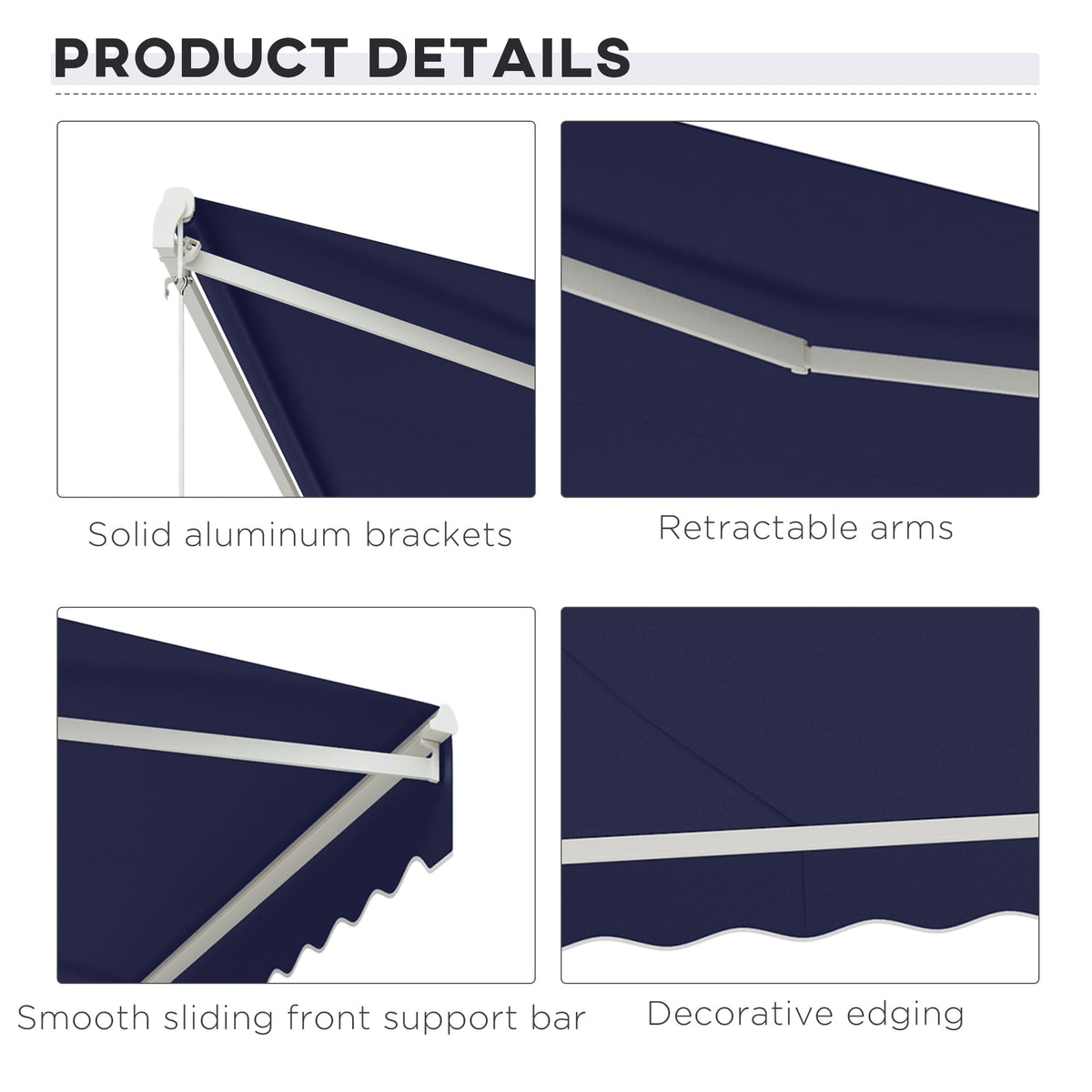 12' x 10' Electric Retractable Awning with Remote & Crank Handle, Blue