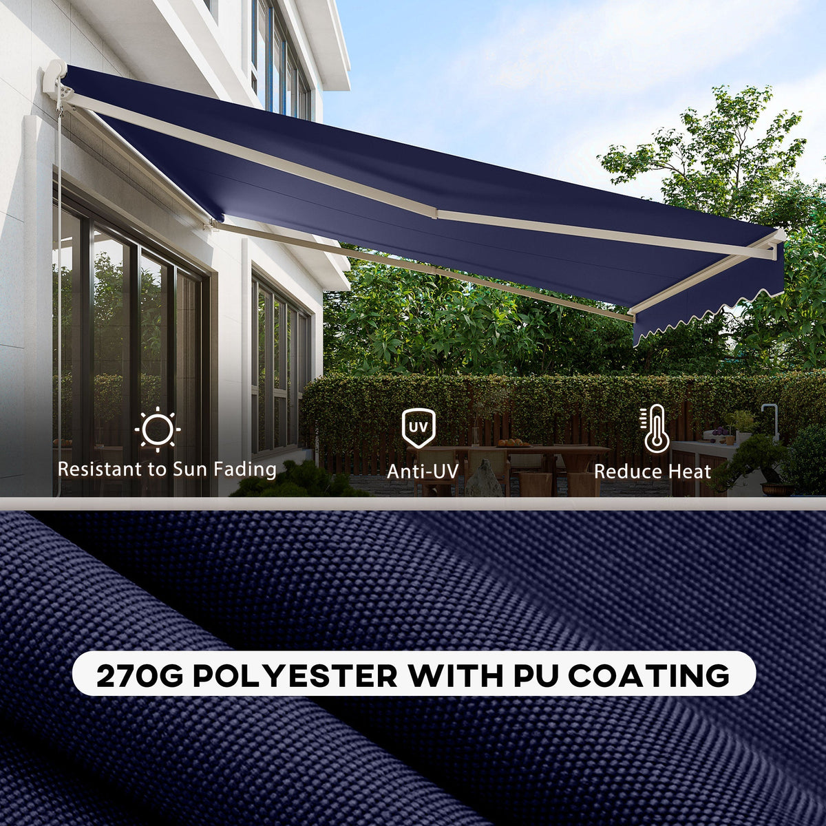 12' x 10' Electric Retractable Awning with Remote & Crank Handle, Blue