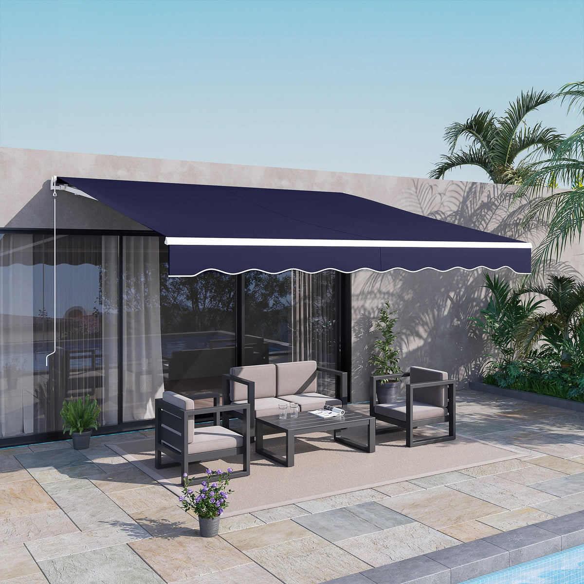 12' x 10' Electric Retractable Awning with Remote & Crank Handle, Blue