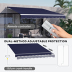 12' x 10' Electric Retractable Awning with Remote & Crank Handle, Blue