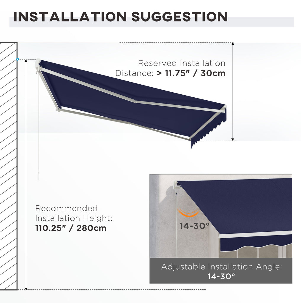12' x 10' Electric Retractable Awning with Remote & Crank Handle, Blue