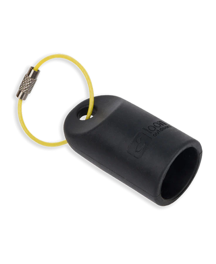 Loon Outdoors Silicone Caddy in black durable silicone with a yellow metal loop, designed for securely holding fishing accessories and small tackle items.