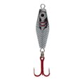 Clam Rattlin' PT Spoon silver fishing lure with textured scale design, detailed eye, red accent lines, and red treble hook for attracting fish in freshwater fishing tackle.