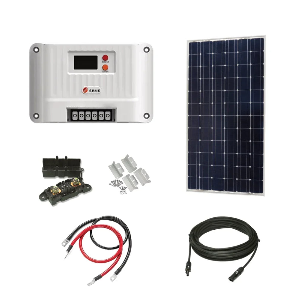 Victron 190 Watt Solar Panel & SRNE MPPT Shiner 2430 Charge Controller, Cable, Mounting & Gland.
