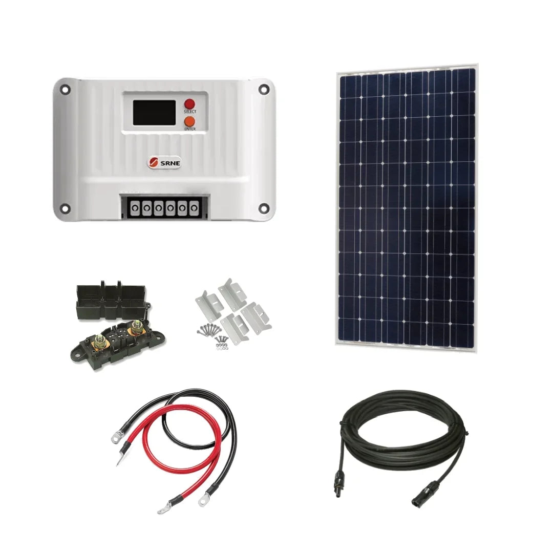 Victron 190 Watt Solar Panel & SRNE MPPT Shiner 2430 Charge Controller, Cable, Mounting & Gland.