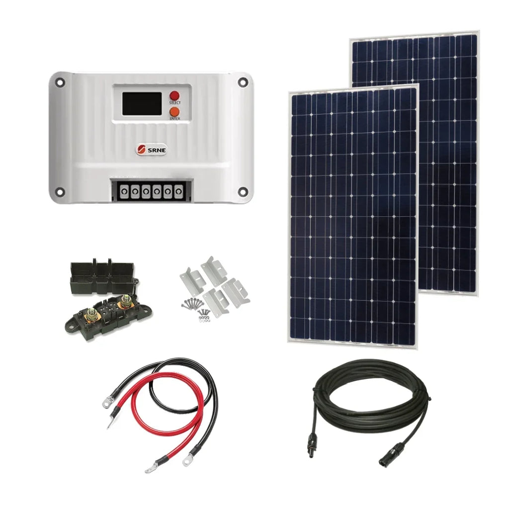 Victron 260 Watt Solar Panel & SRNE MPPT Shiner 2430 Charge Controller, Cable, Mounting & Gland.
