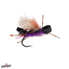 Stubby Chubby fly fishing lure featuring a purple and orange body with synthetic fibers and foam wings, designed for effective fishing tackle use in freshwater environments.