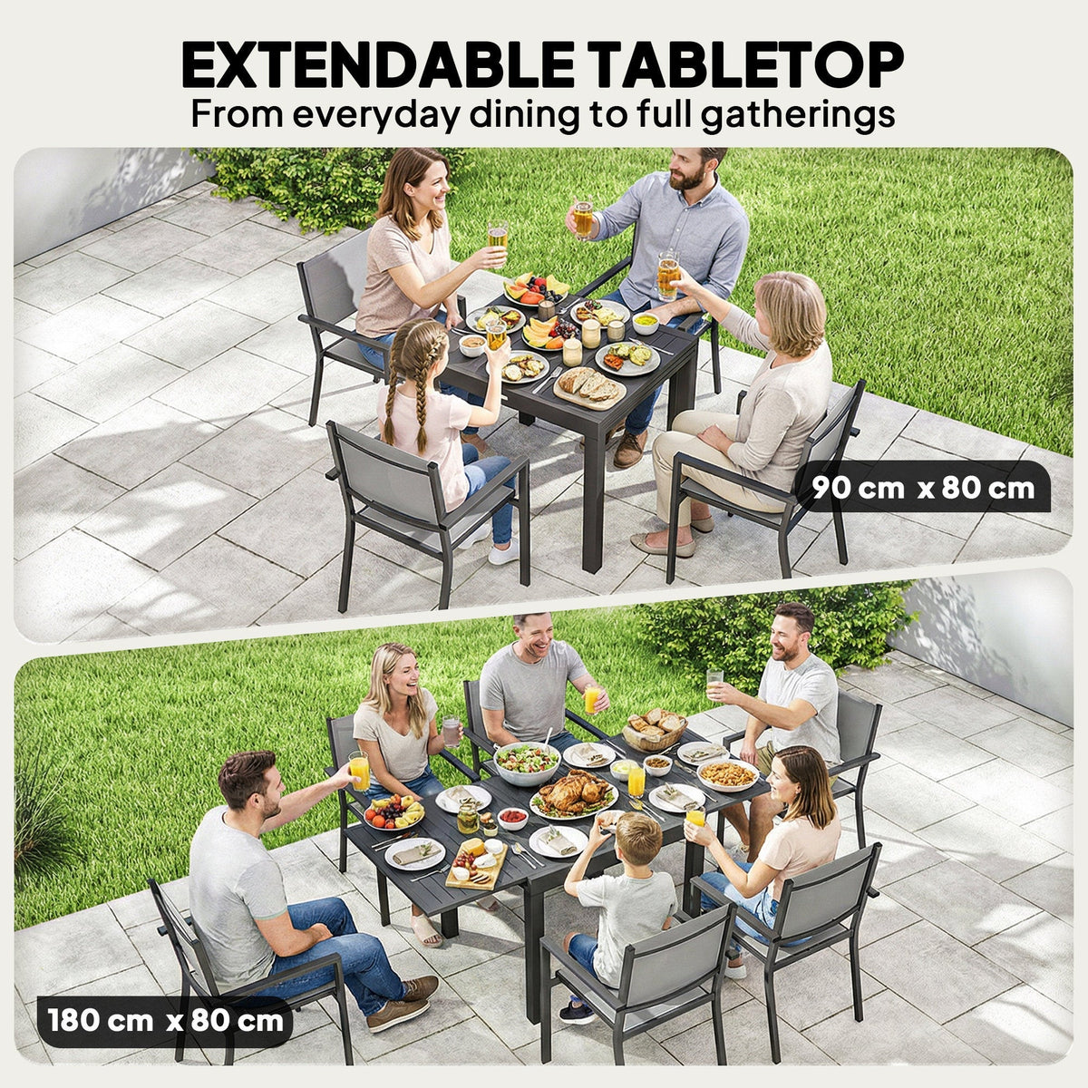7 Piece Outdoor Dining Set with Extendable Table and Stackable Chairs