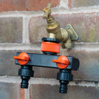 2 Way Tap Splitter PP with Valves and Snap-On Male Connectors