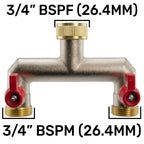 Two Way Tap Splitter Brass 3/4" BSP with Quick Connect and Hose Fittings
