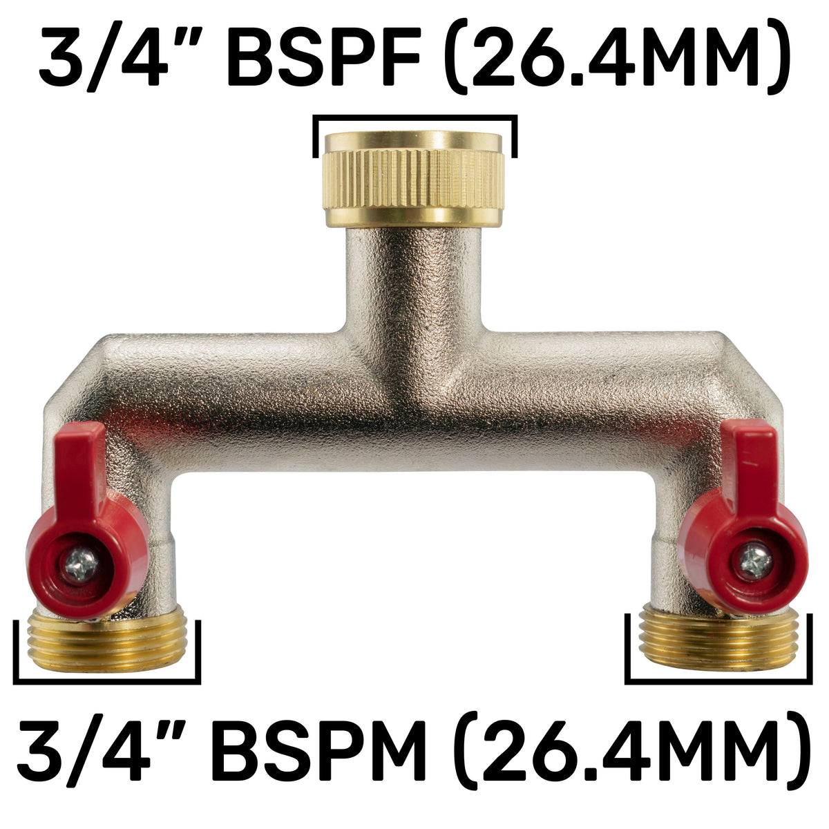 Two Way Tap Splitter Brass 3/4" BSP with Quick Connect and Hose Fittings
