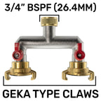 Two Way Tap Splitter Brass 3/4" BSP with Geka Type Outlets