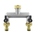 15mm Brass Wall Flange Kit with Brass Tap + Quick Connect Metal Splitter