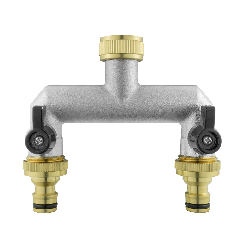 Two Way Tap Splitter Brass 3/4" BSP with Quick Connect Outlets