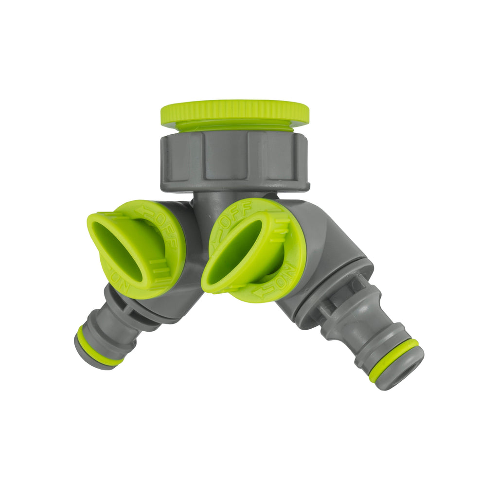 Wall Flange Kit 32mm MDPE + Brass Bib Tap + Lime Two Way Tap Splitter