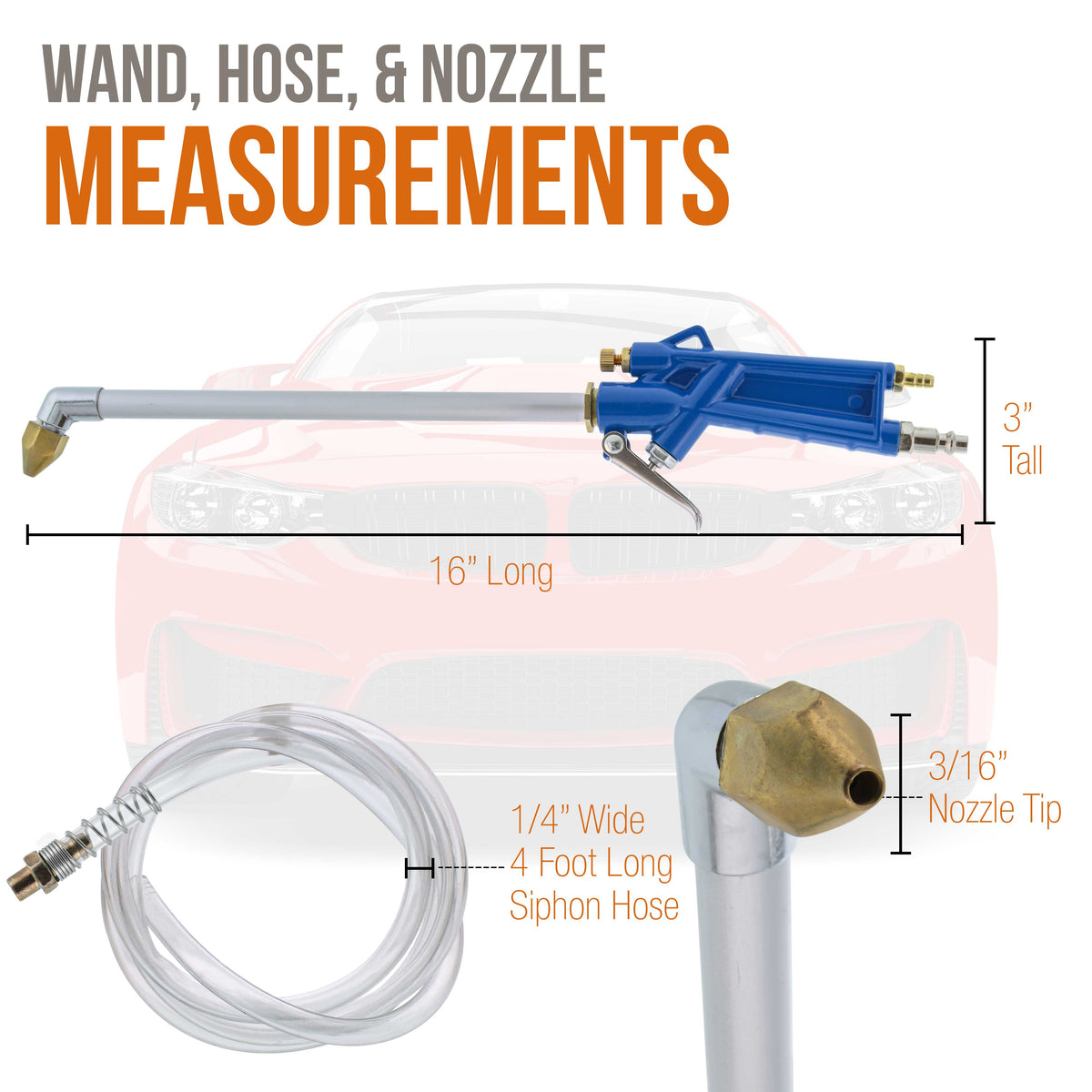 Engine Cleaning Gun with Wand and 4 Foot Siphon Hose - Air Spray Gun Blasts Away Removes Grease, Grime, Oil and Dirt From Car Engines