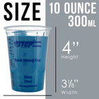 10 oz. (300ml) Graduated Plastic Mixing Cups - Box of 50 with 50 Mixing Sticks - Disposable Plastic Measuring Cups for Liquids, Paints, Resin, Epoxy