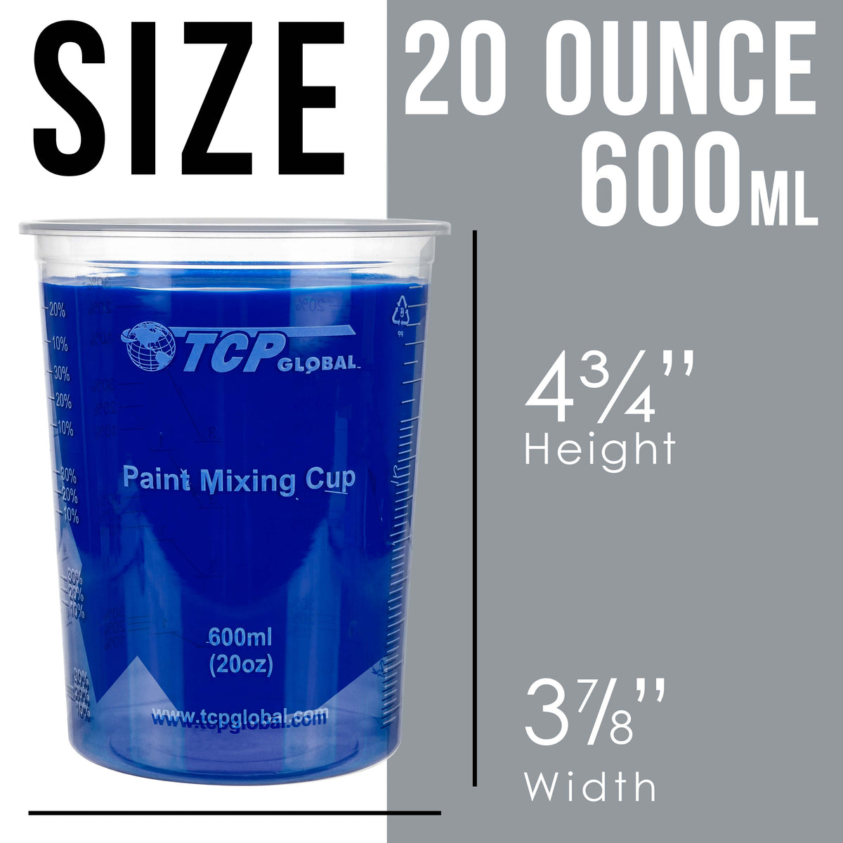 20 oz. (600ml) Graduated Plastic Mixing Cups - Box of 50 with 50 Mixing Sticks - Disposable Plastic Measuring Cups for Liquids, Paints, Resin, Epoxy