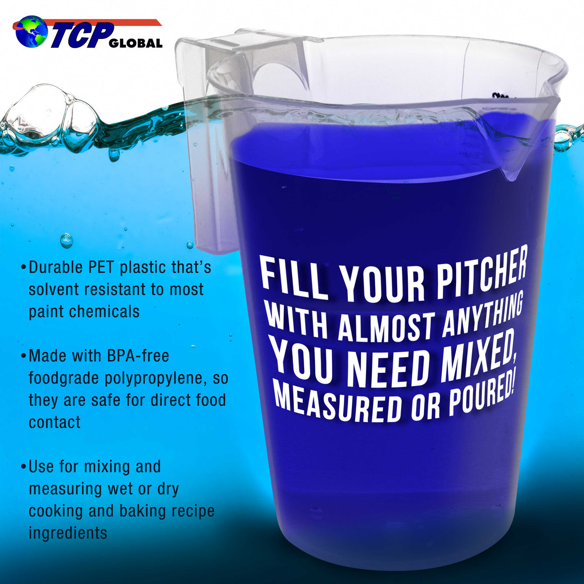 1/2 Liter (500ml) Plastic Graduated Measuring and Mixing Pitcher (Pack of 6) - 1 Pint (16oz) - Pouring Cups, Measure & Mix Paint, Cooking