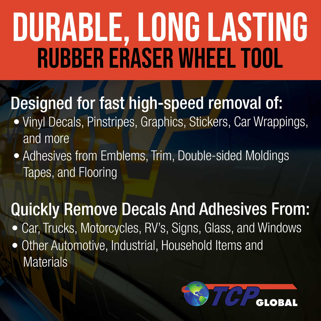 Rubber Eraser Wheel with Drill Adapter (Pack of 2) Decal Remover Wheel - Sticker Remover Tool - Pinstripe Removal - Emblem Removal Tool - Removes