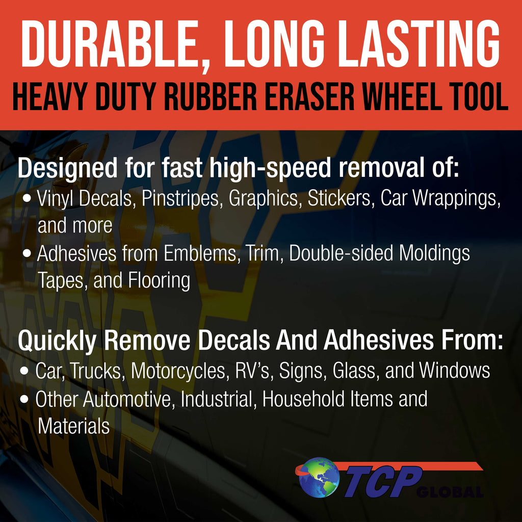 Rubber Eraser Wheel with Drill Adapter (2 Pack) - 4" Knobby Slotted Edge Pad - Decal Remover Wheel - Sticker Remover Tool - Removes Adhesives on Car