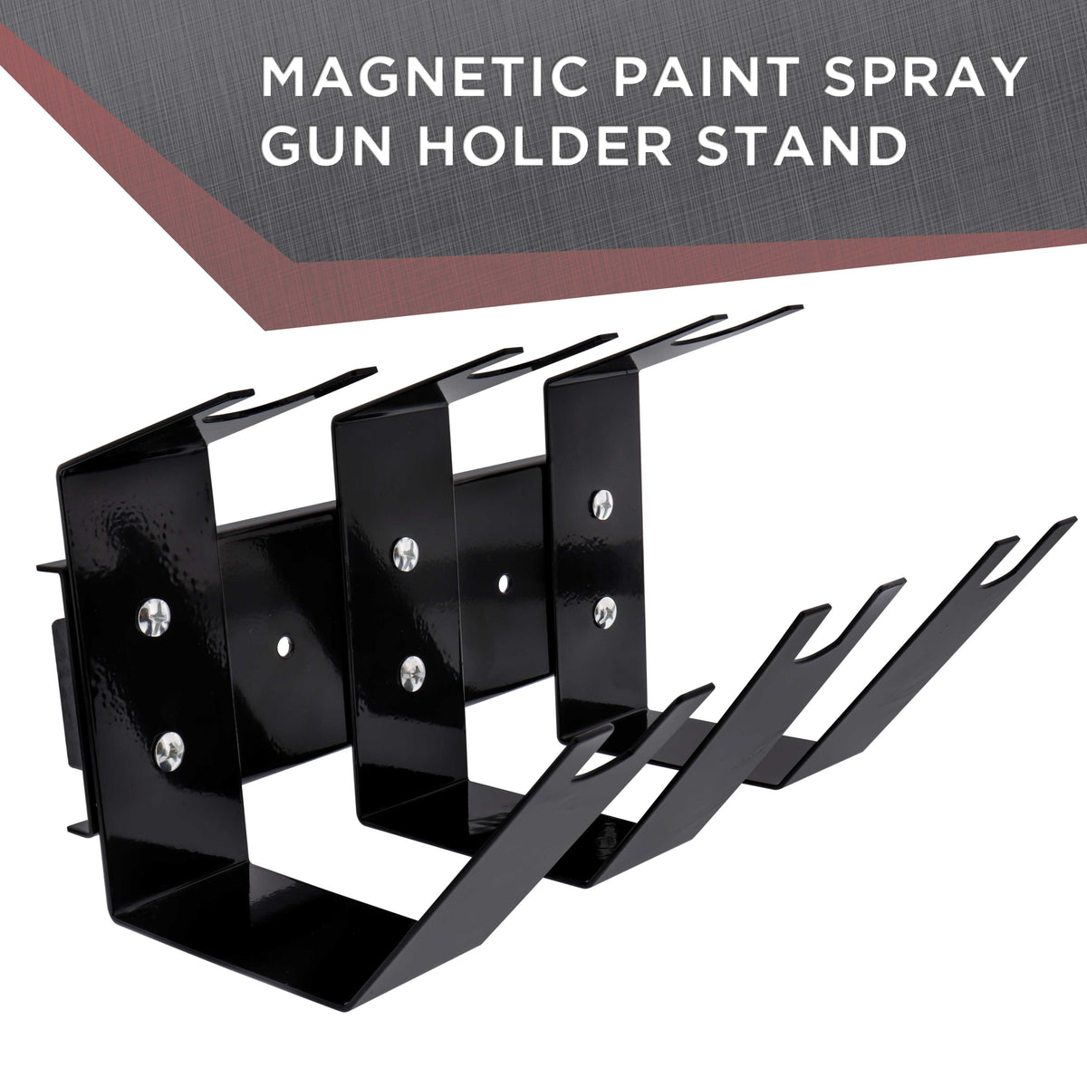Magnetic Paint Spray Gun Holder Stand, Holds 3 Gravity Feed HVLP Guns - Attach Spray Booth Wall, Mix Room, Workstation Cabinet, Body Shop