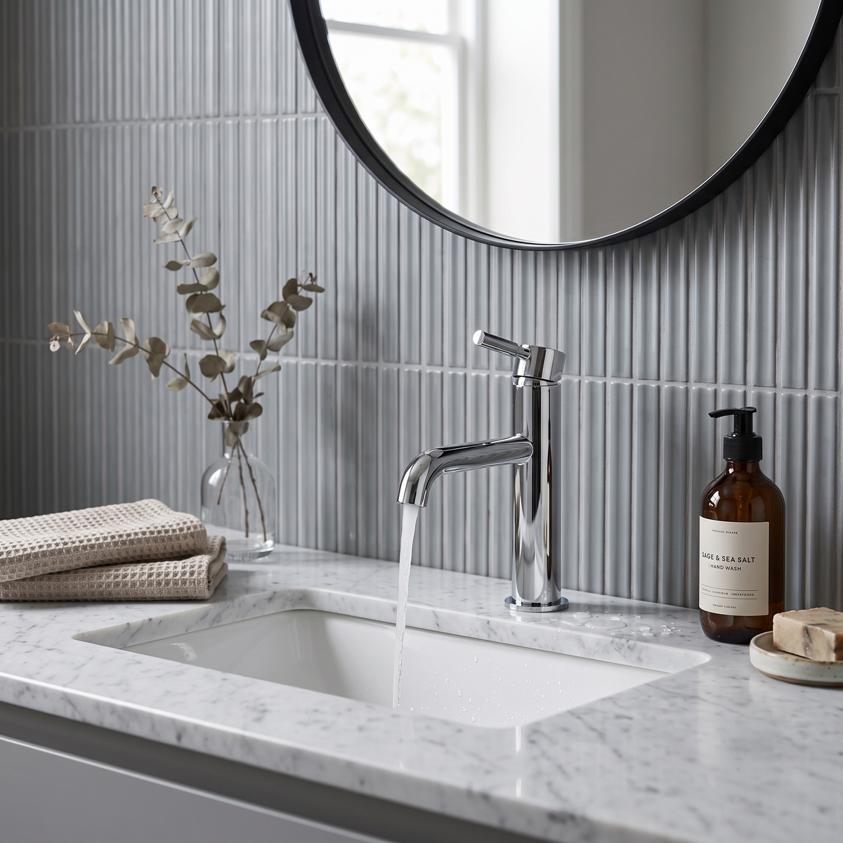 Meander Tec Lever Basin Mixer Tap with Waste