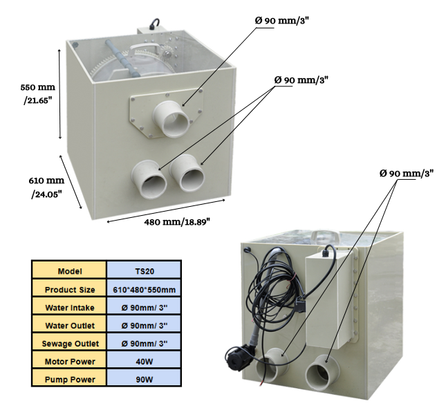 Pond Submerged Macro Drum Filter Filters Ponds Up To 4,800 Gallons At 5,300 Gallons Per Hour (GPH)