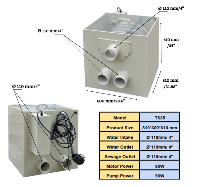 Pond Submerged Macro Drum Filter For Koi Ponds Filters Ponds Up To 8,383 Gallons At 9,415 Gallons Per Hour (GPH)