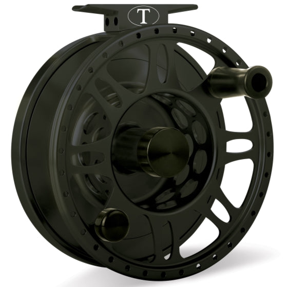 Tibor Everglades Fly Reel in matte black finish featuring a lightweight, ventilated spool design and ergonomic handle for smooth fly fishing performance.