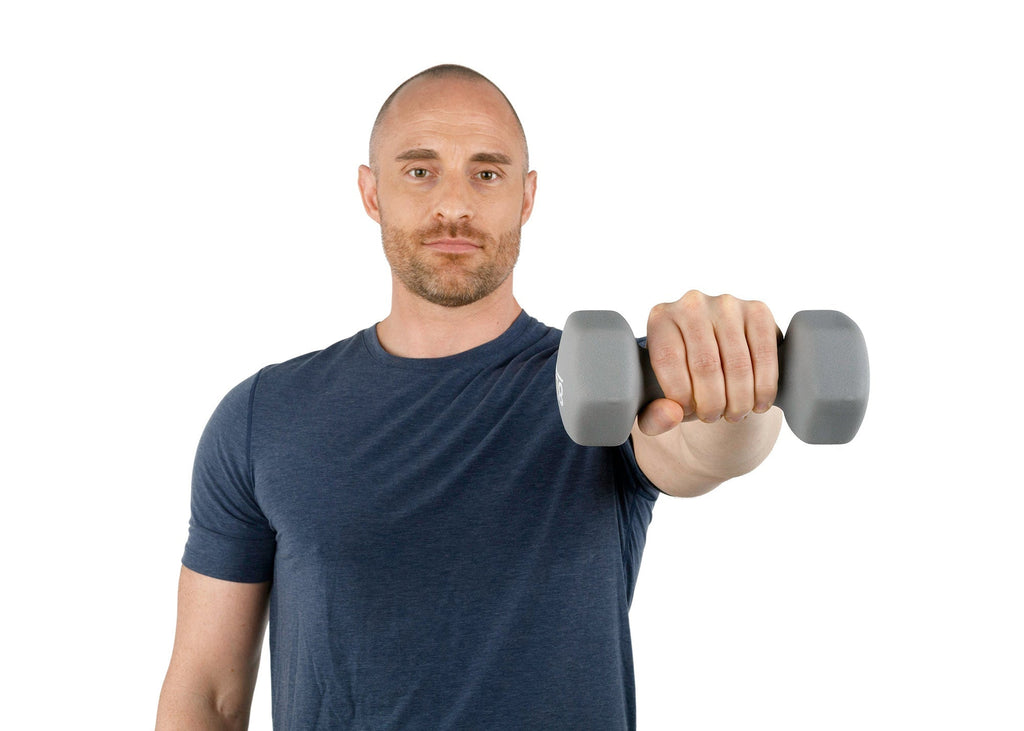 Universal 32lb Neoprene Dumbbell Set with Rack