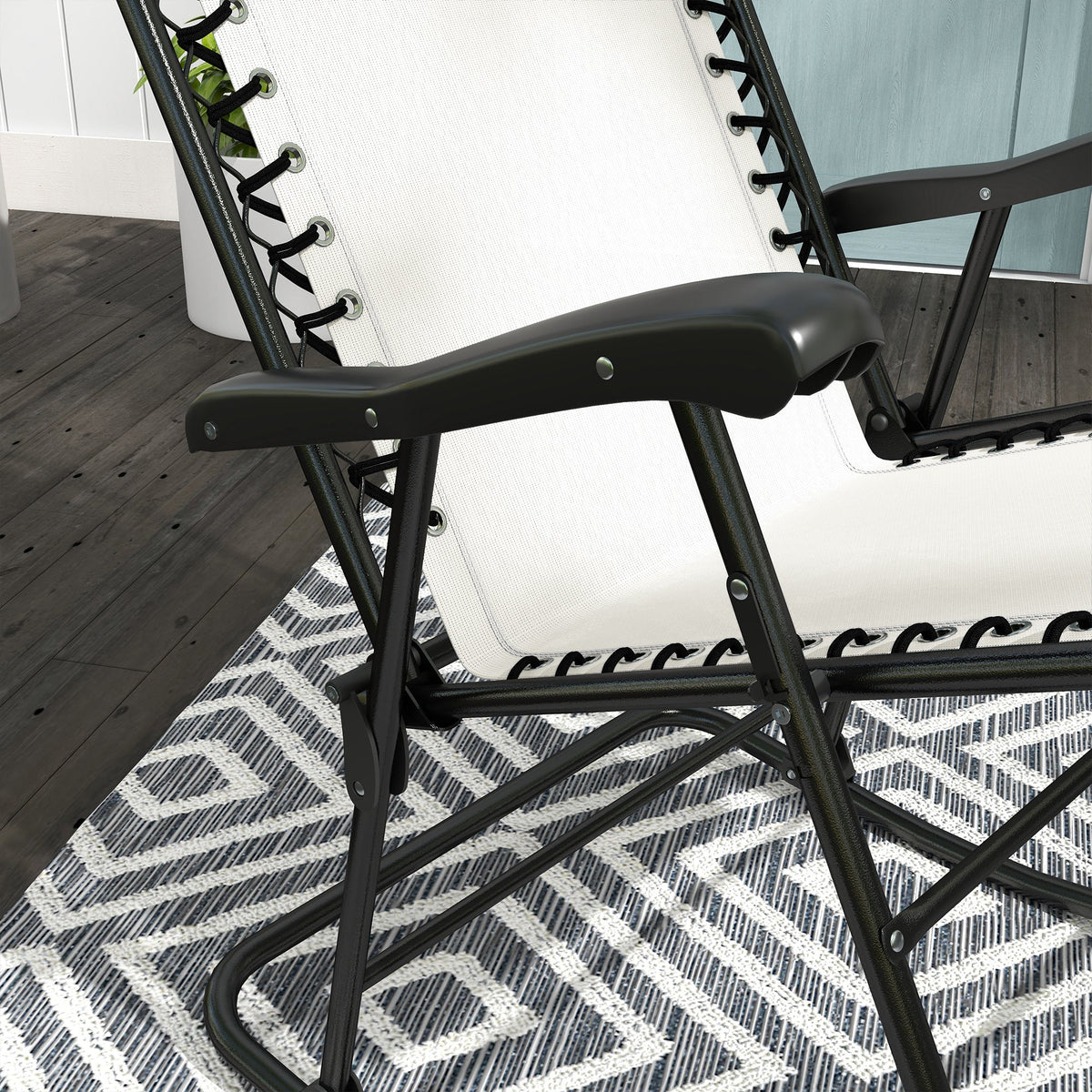 2pc Patio Foldable Rocking Chair Set w/ Breathable Mesh Seat, Backrest & Headrest, Cream White