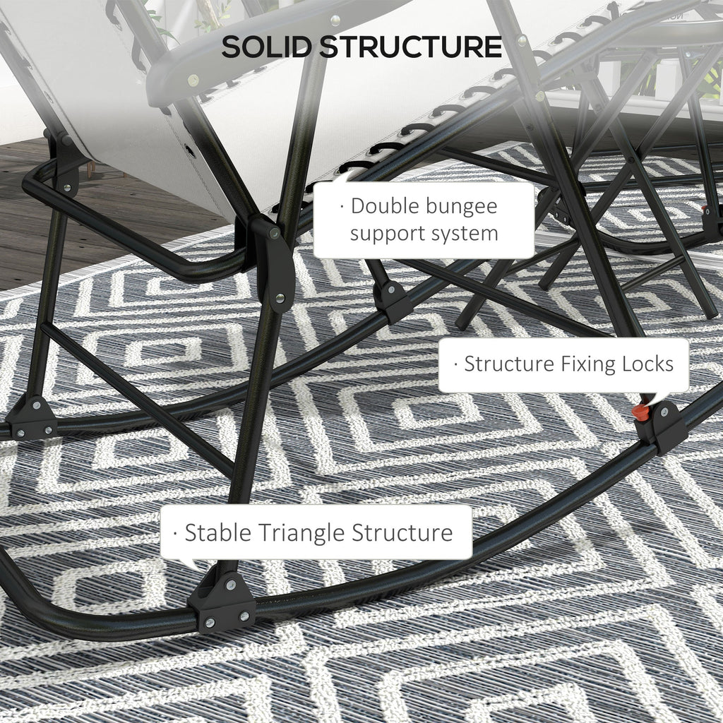 2pc Patio Foldable Rocking Chair Set w/ Breathable Mesh Seat, Backrest & Headrest, Cream White