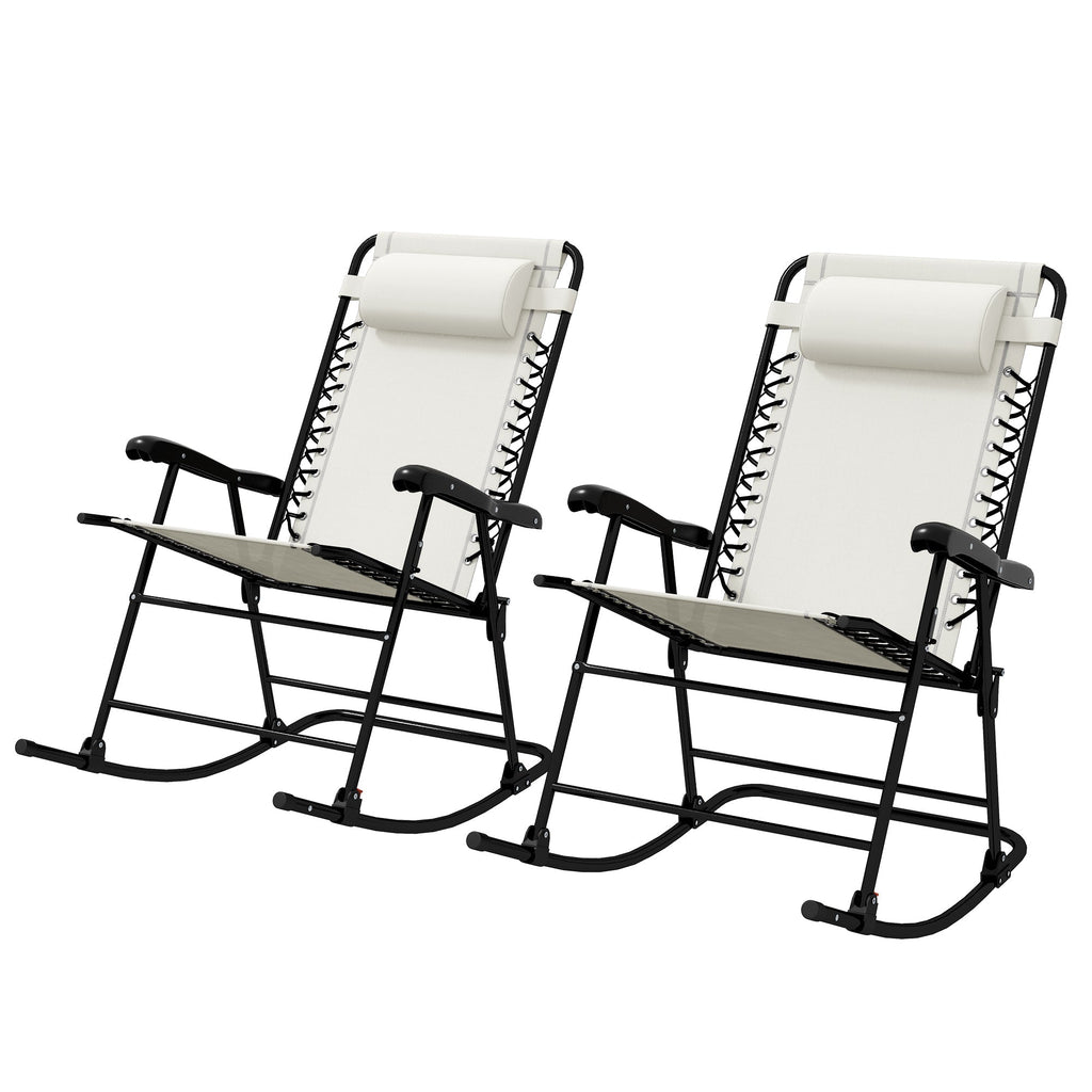 2pc Patio Foldable Rocking Chair Set w/ Breathable Mesh Seat, Backrest & Headrest, Cream White